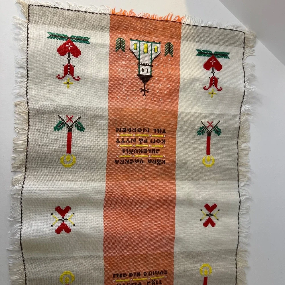 Handmade Swedish Linen Crossstitch Towel Graphics Church‎ Candles Cross 14 x 24